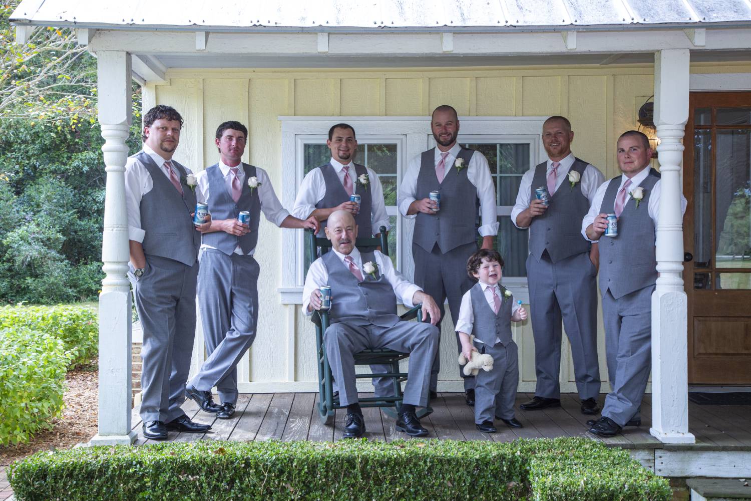 Groomsmen in front of the Tree House